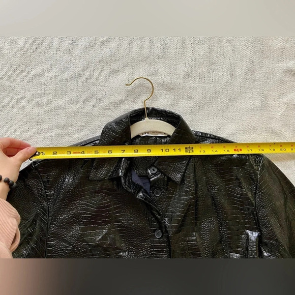 Black Zara Faux Leather Crocodile-Effect Oversized Shirt Jacket  Size Small - Picture 10 of 10